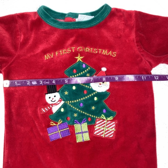 Merry Christmas by just love red velour Christmas tree my first jumpsuit 12m - Picture 4 of 8